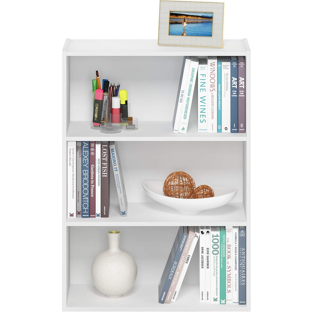 Furinno Pasir Book Shelf, 3-Tier Bookshelf, Storage Shelves Bookcase, 9.7 X 23.7 X 31.5, For Living Room, Bedroom, Home Office, Plain White