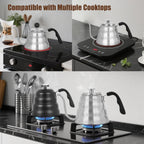 Tea Kettle with Thermometer Pot Black Stovetop Tea Kettle 40oz Gooseneck Kettle Teapot Pour Over Coffee Kettle with Thermometer,1200ml,5 Cup,Black,1Pack