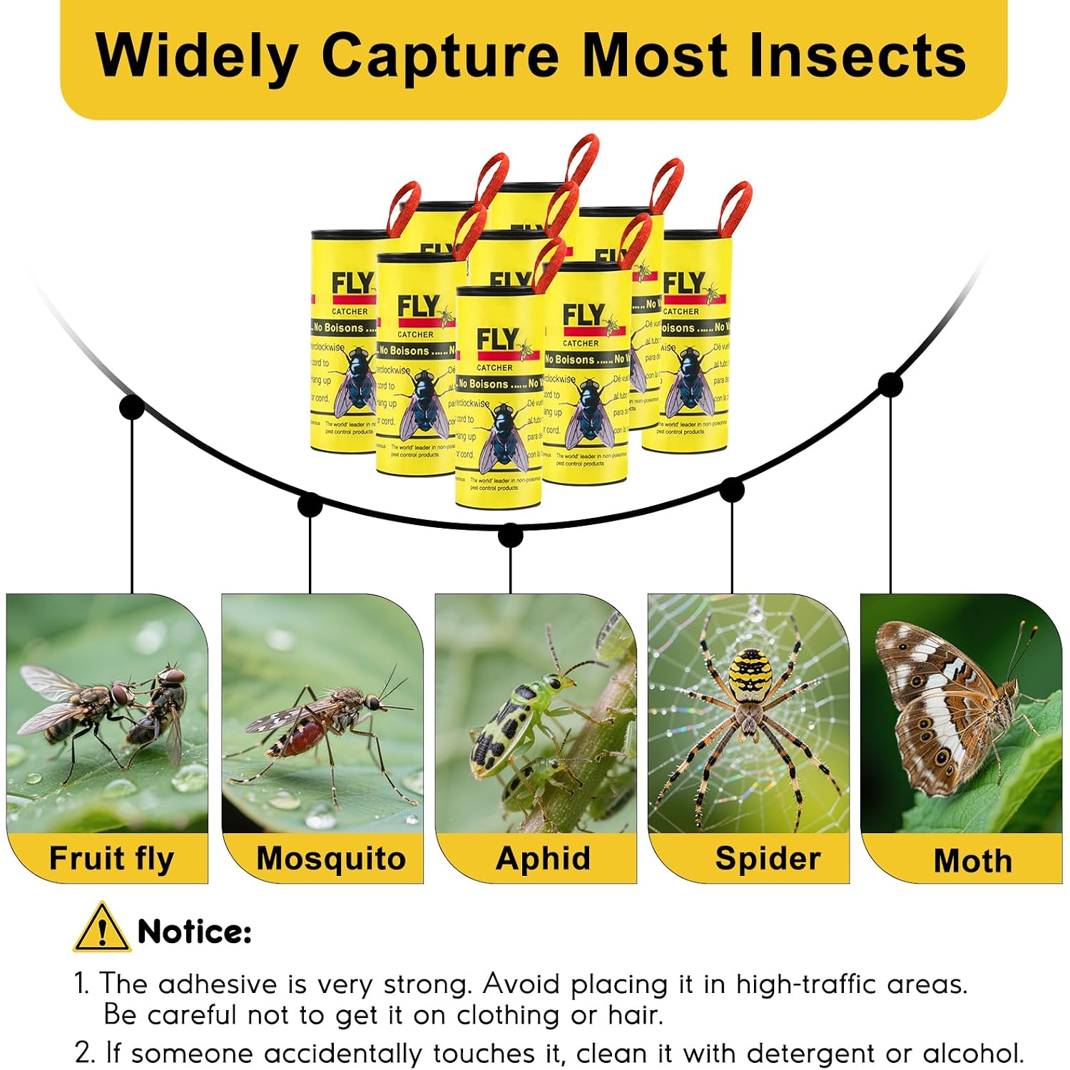 30 Rolls Fly Strips Traps For Home, Sticky Strips, Fly Paper Tape Catcher Ribbon For Gnat Fungus Fruit Flies