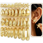 16 Pairs Starfish Chunky Gold Hoop Earrings Set for Women, Beach Shell Style Stack Statement Earrings, Hypoallergenic Lightweight Gold Plated Trendy Summer Jewelry Gift