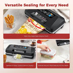 Vacuum Sealer Machine, Upgraded 230W 95Kpa 10-In-1 Food Sealer With Double Heat Seal For Dry Moist Food, Easy-Lock Handle, Hose, Built-In Cutter And Bag Storage + Bags (1 Roll + 10 Pre-Cut)