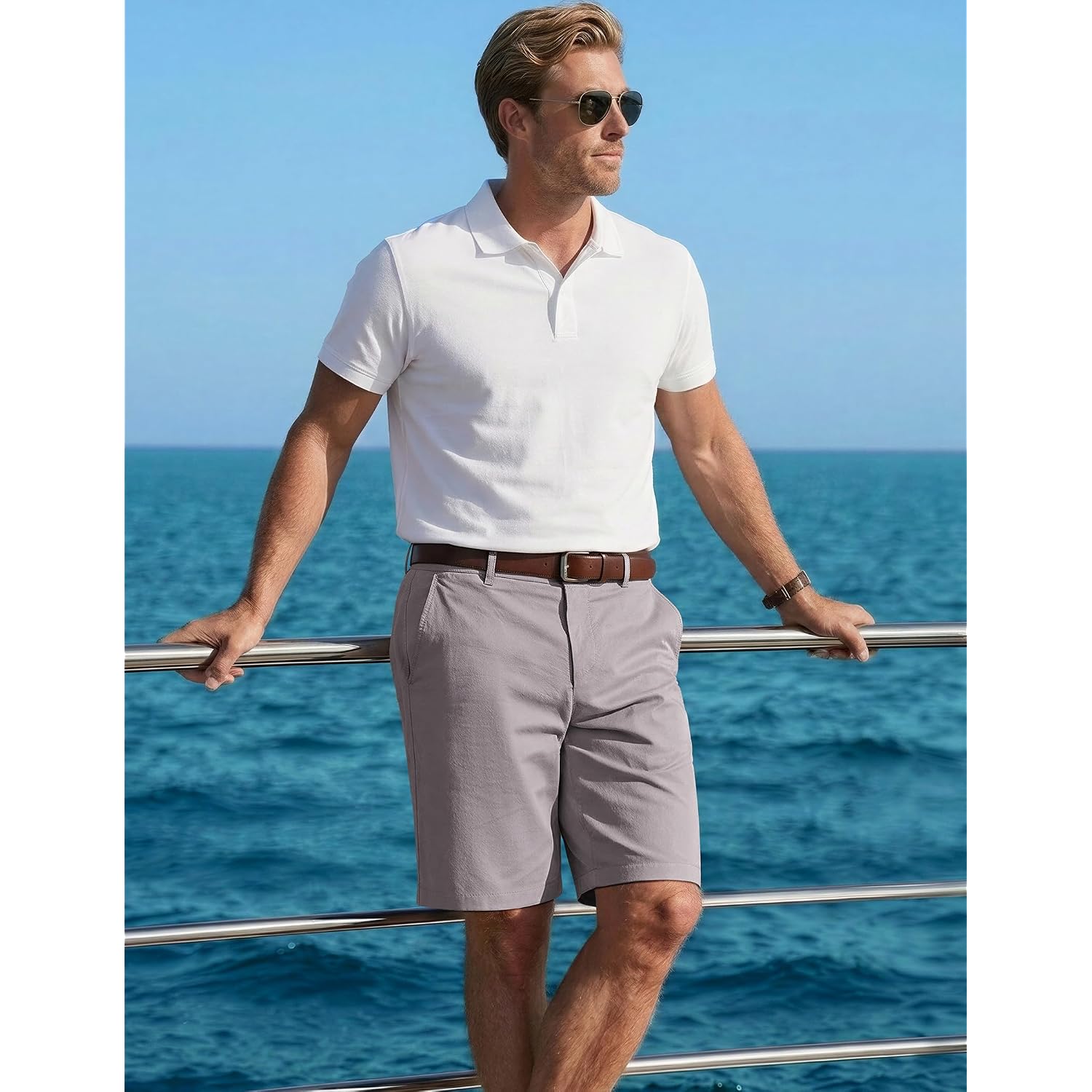 Coofandy Mens Shorts Casual 9" Lightweight Cotton Comfort Stretch Dress Shots Summer Beach With Pockets