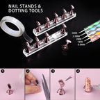 Teenitor 4 Boxes Nail Charms and Gems Set, Nail Rhinestones Nail Kit with Nail Art Brushes Nail Stand, Nail Gems Nail Design Tools with 15pcs Nail Stickers, Gold Nail Pearls for Women Nail Decorations