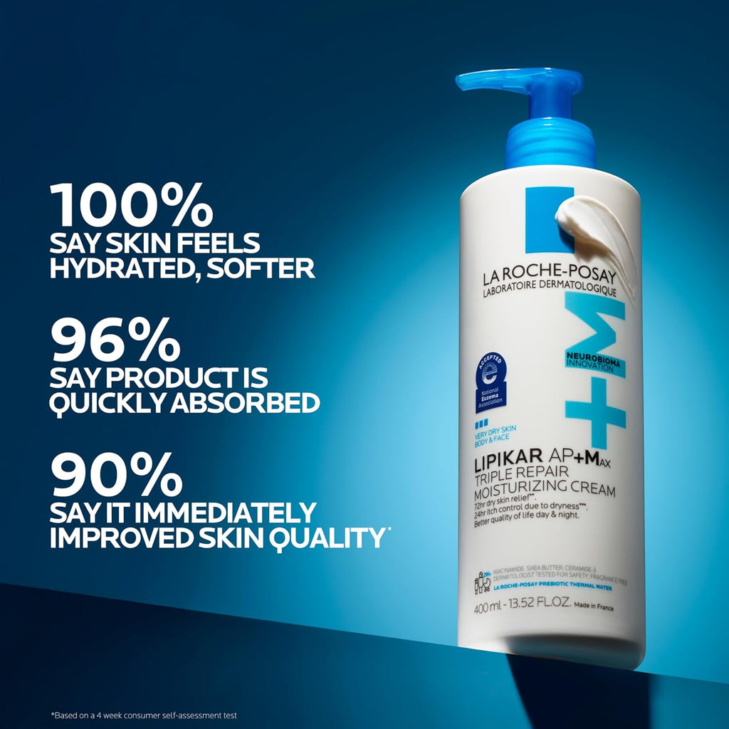La Roche-Posay, Lipikar Ap+Max Triple Repair Moisturizing Body Cream, Face And Body Lotion For Dry Skin With Shea Butter And Niacinamide, 400 Ml