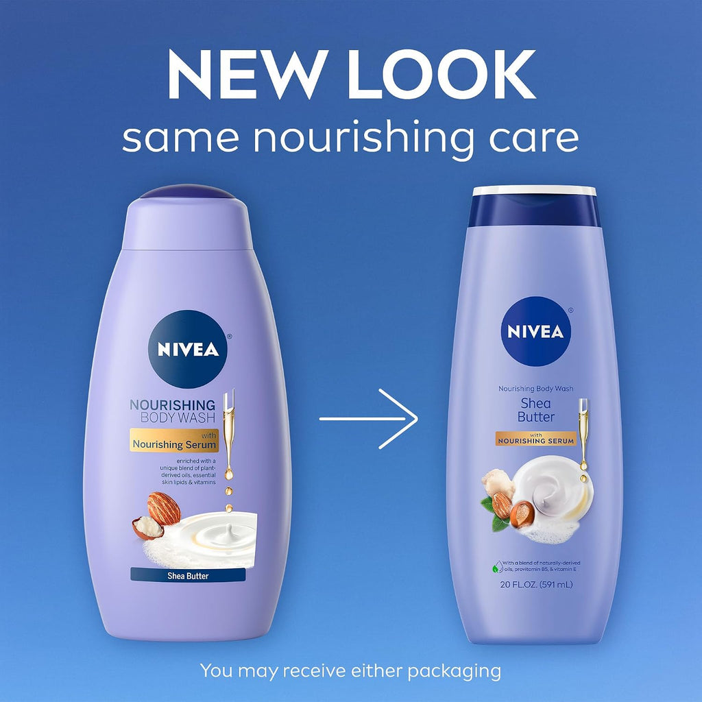 Nivea Nourishing Shea Butter Body Wash With Nourishing Serum, Moisturizing Body Wash For Women, Enriched Provitamin B5 And Vitamin E, 20 Fl Oz Bottle