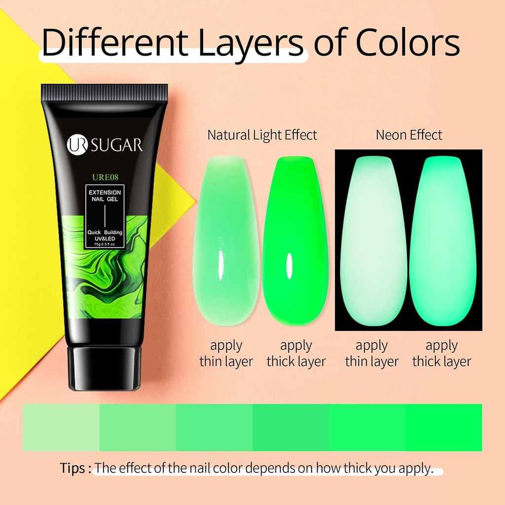 UR SUGAR Neon Poly Nail Gel Set - 6 Colors Halloween Pink Neon Green Yellow Orange Bright Colors Spring Summer Poly Extension Nail Gel Polish Kit Long Lasting Soak Off Gel Polish Gift Box