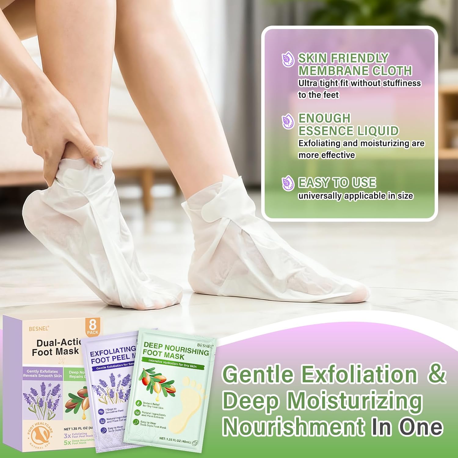 Foot Peeling 3Pcs ＆ 5Pcs Moisturizing Foot Mask, Exfoliator Peel Calluses Dead Skin Callus Remover, Hydrating Foot Masks for Dry Cracked Feet, Repair Rough Heels＆Dry Skin for Baby Soft and Smooth Feet