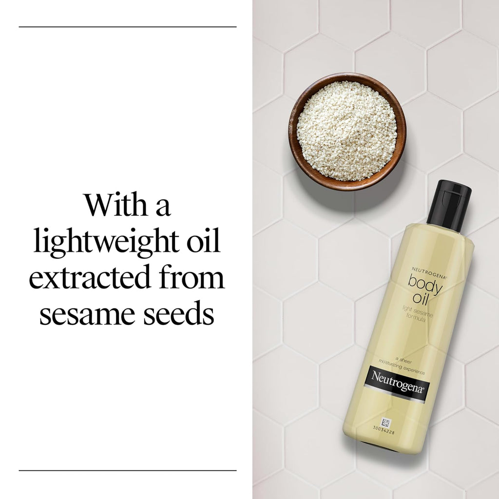 Neutrogena Body Oil Light Sesame Formula, Lightweight, Quick-Absorbing Nourishing Moisturizing Oil, Before And After Shower Application For Smooth, Radiant Looking Skin, Non-Greasy Feel, 16 Fl Oz