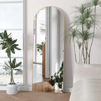 Full Length Mirror, 56"x16" Arch Floor Mirror with Stand, Gold Arched Full Body Standing or Leaning Mirror for Bedroom, Living Room