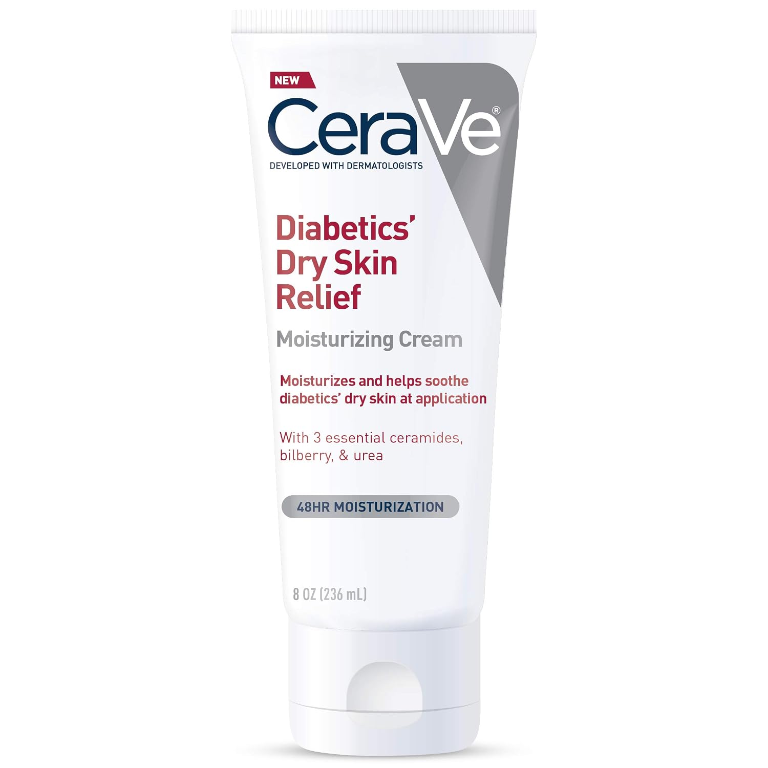 Cerave Moisturizing Cream For Diabetics’ Dry Skin, Urea Cream With Bilberry For Face And Body, Fragrance Free & Paraben Free, 8 Ounce