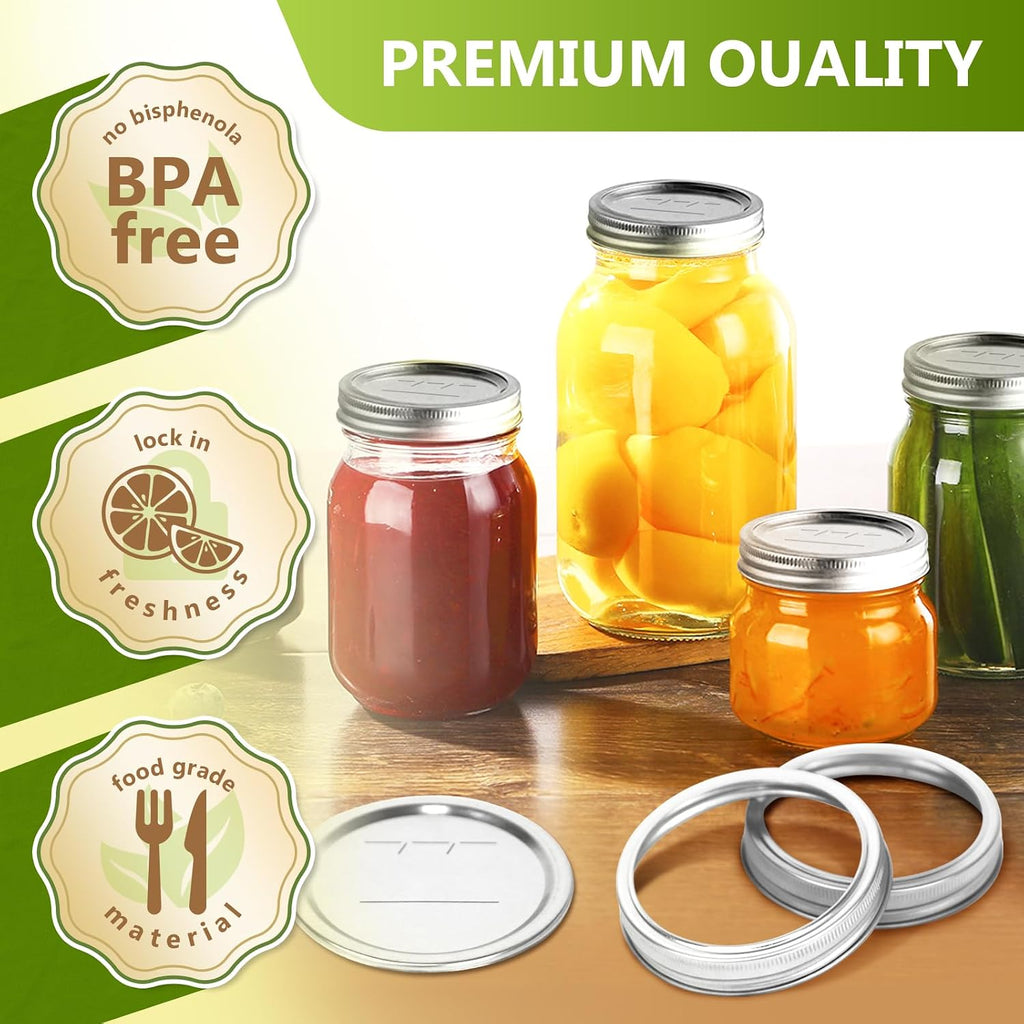 Canning Lids And Rings Regular Mouth, 24Pcs Split Type Metal Mason Jar Lids With Bands For Regular Mouth Ball, Kerr Jars - Food Grade With Silicone Airtight Seal Small Canning Lids (70Mm)