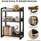 Book Shelf Small Bookshelf: 3-Tier Wood Bookcase Industrial Bookshelf With Edge Protection Metal Narrow Bookcase Storage Organizer Display Rack For Bedroom Home Office (Rustic Brown)
