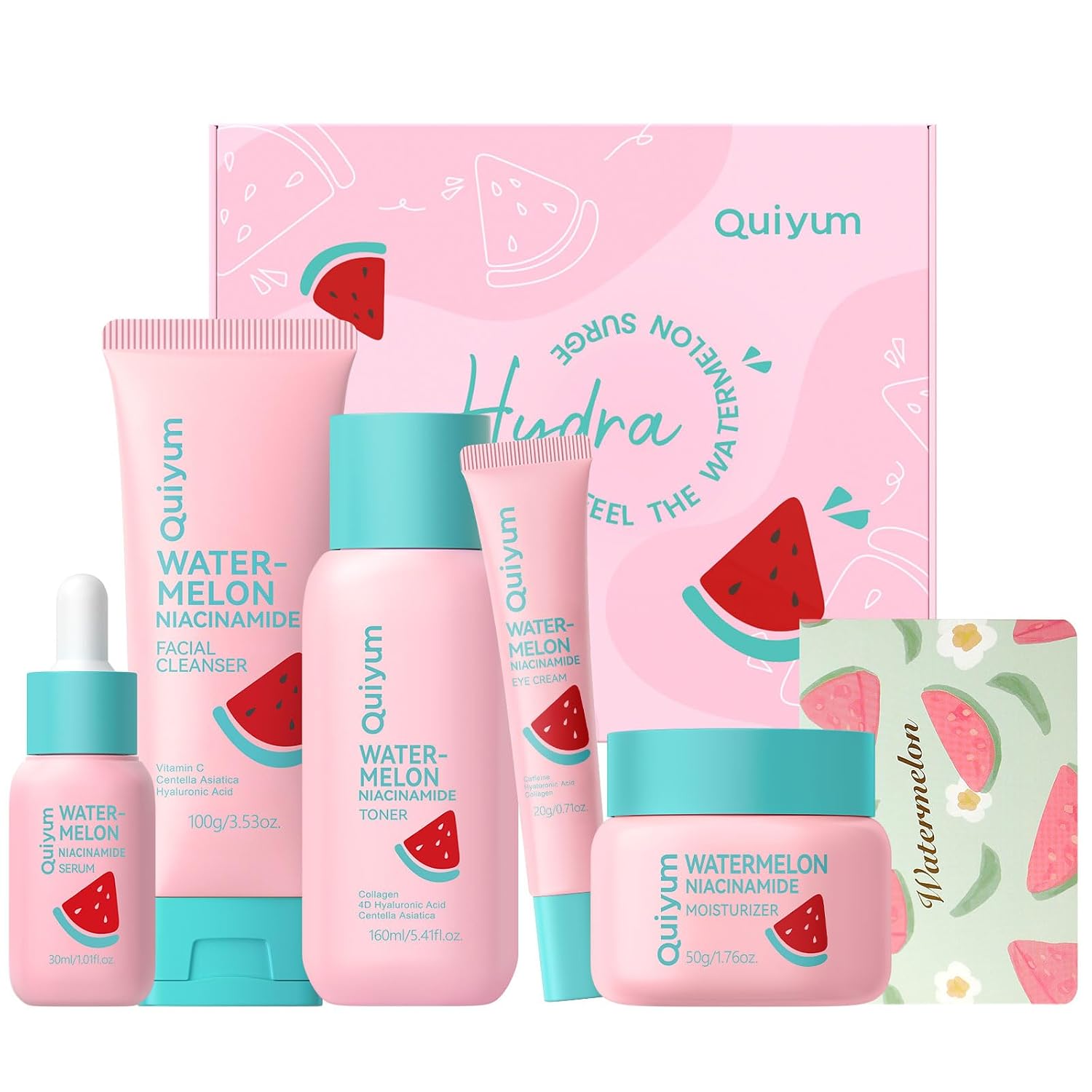 Watermelon Niacinamide Skin Care Set, Skincare For Teens Girls 5 Pcs | Gift Set With Cleanser, Toner, Eye Cream, Moisturizer, Serum, Glow Up Facial Routine For Beginner, For All Skin Types