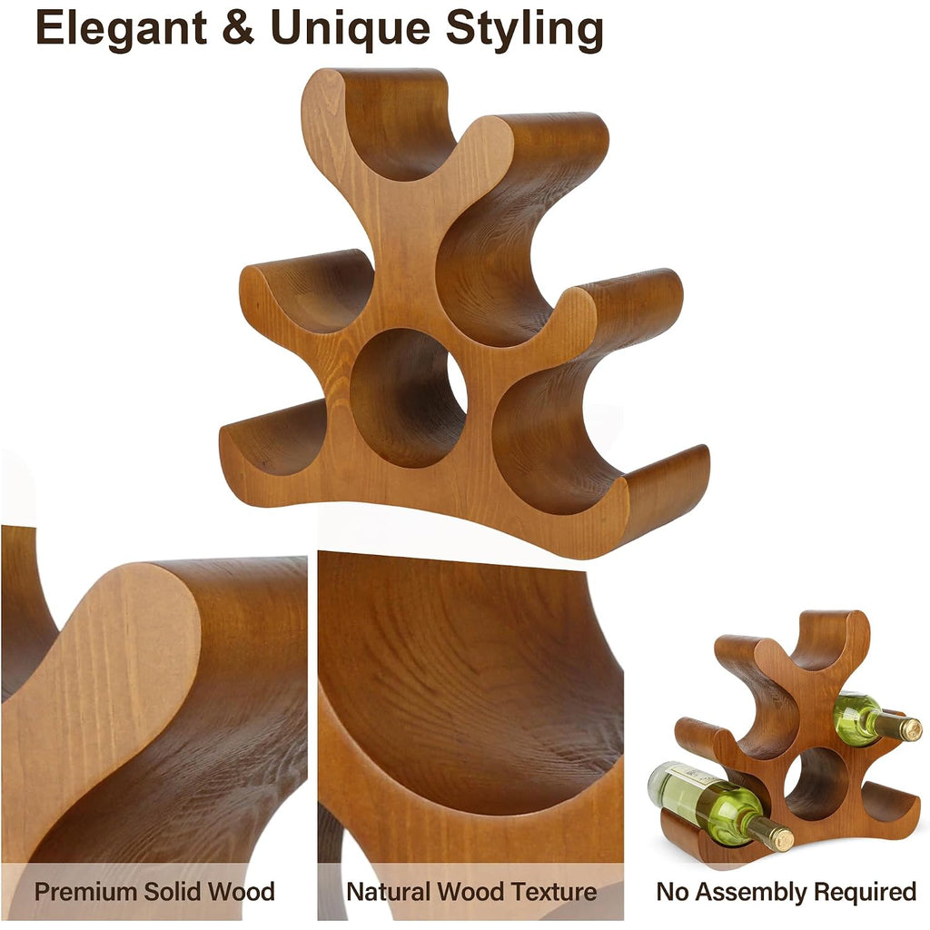 Countertop Wine Rack - 6 Bottle Wooden Wine Rack - Freestanding Wine Bottle Holder Stand - Wine Storage Rack For Cabinet Pantry Bar Kitchen