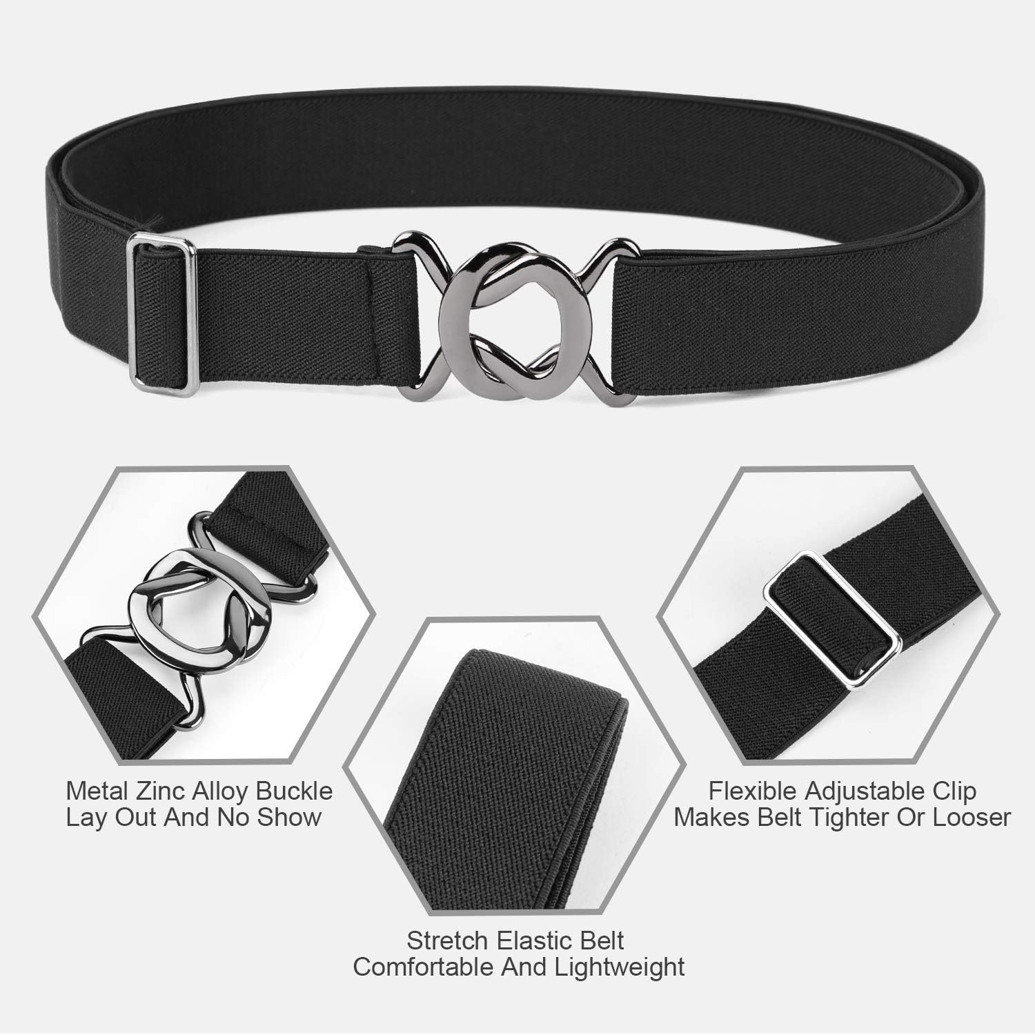 JASGOOD Women No Show Stretch Belt Adjustable Elastic Web Belt with Flat Buckle for Jeans Pants Casual Belts