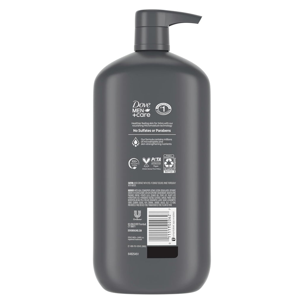Dove Men + Care Body And Face Scrub Charcoal + Clay Body Wash For Men With 24-Hour Nourishing Micromoisture Technology 30 Oz