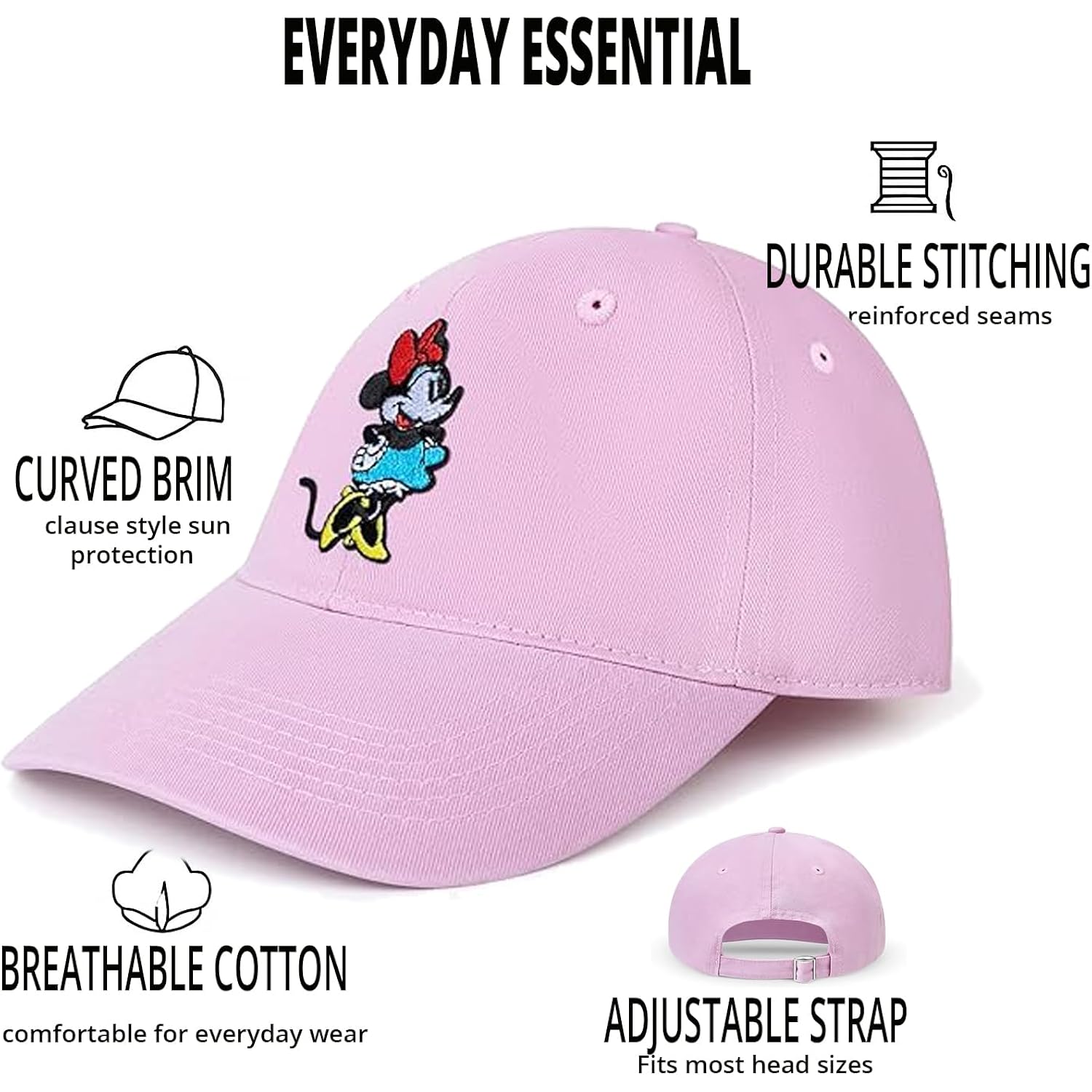 Disney Adult Baseball Cap, Minnie Mouse Adjustable Dad Hat