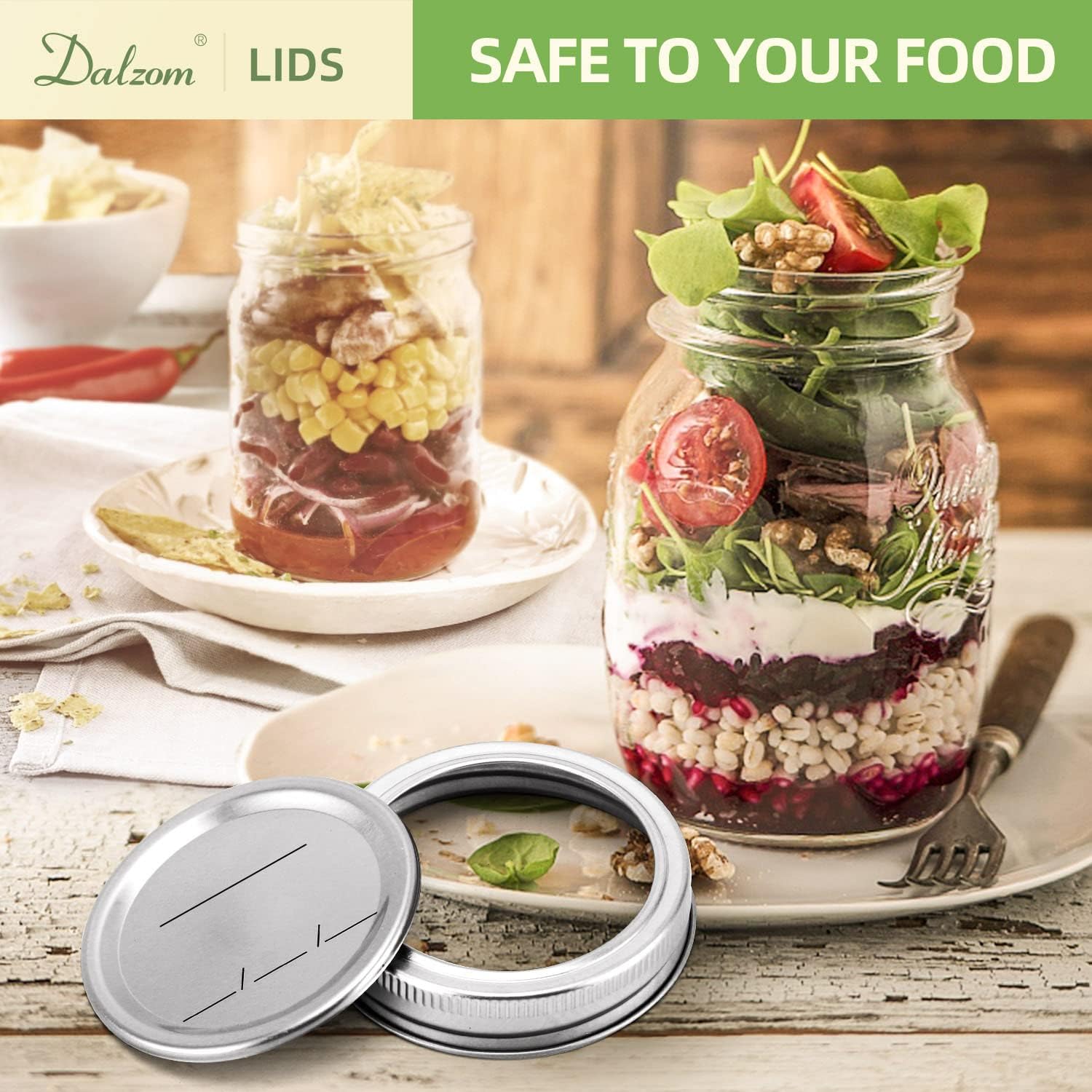 Dalzom® 24Pcs Canning Lids with 24Pcs Rings Regular Mouth, Premium Mason Jar Lids with Bands/Rings for Ball, Kerr Jars - Food Grade Material, 100% Fit & Airtight for Regular Mouth Mason Jars