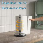 Paper Towel Holder Countertop, One-Handed Tear, Stainless Steel, Weighted Base, Black, Paper Towel Roll Holder Stand with Ratchet Mechanism for Kitchen Bathroom Farmhouse Essentials Decor Accessories