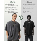 Men'S Oversized T-Shirts Heavyweight Cotton, Unisex Vintage Acid Wash Drop Shoulder Baggy Fit Tee Tops