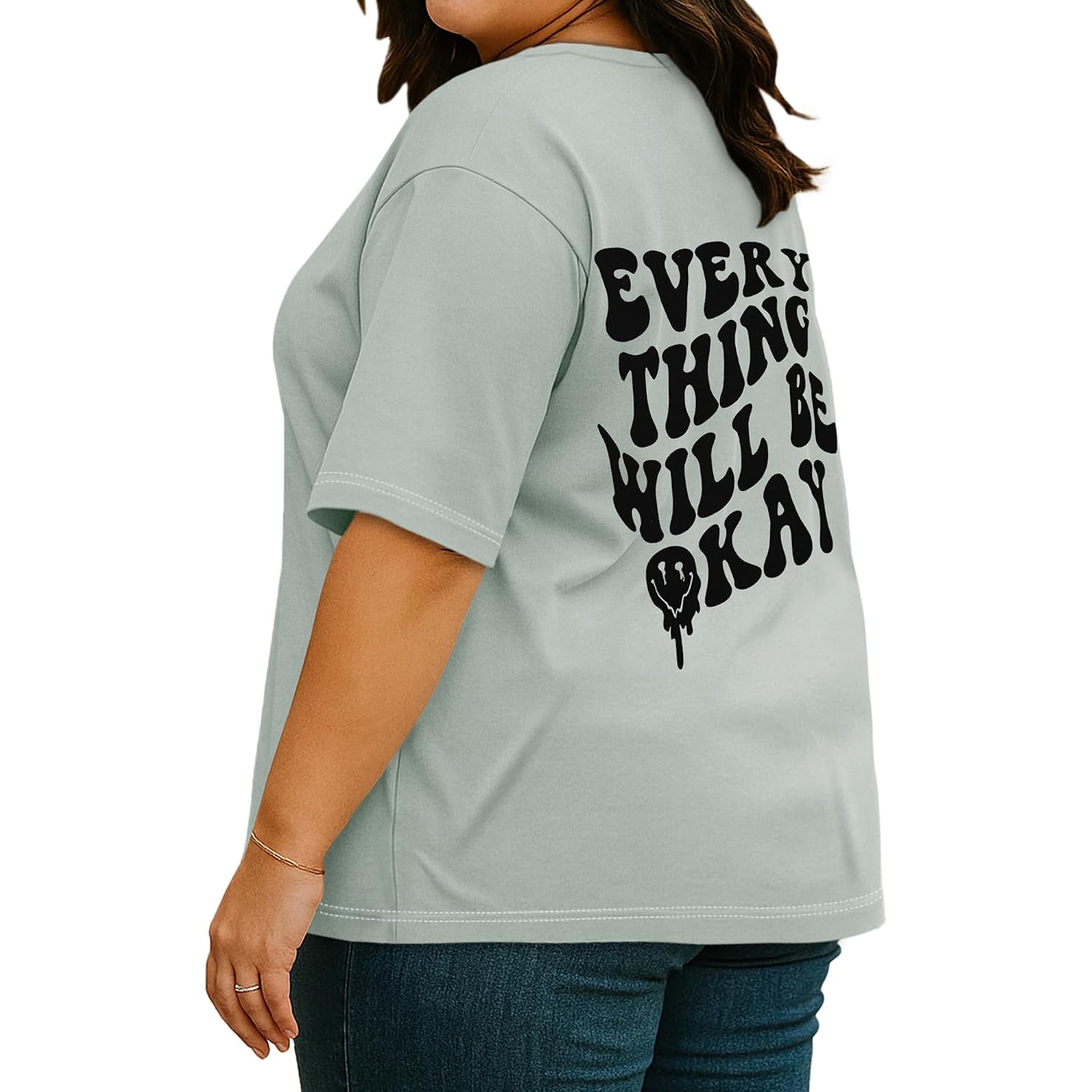 rosemia Plus Size Tops for Women Oversized Casual Tops V Neck Short Sleeves Basic Tees 2026 Green Smile