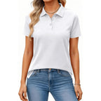 Womens Short Sleeve Polo Golf T Shirts Summer Business Dressy Casual Tops Work 3 Button Collared Basic Tees