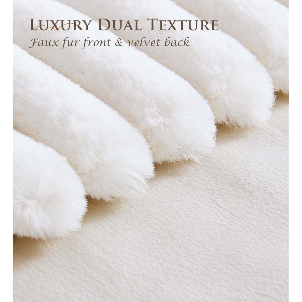Pack of 2 Throw Pillow Covers 18x18 Decorative Solid Plush Faux Fur with Soft Velvet Back, Square Striped Cushion Cases Modern Farmhouse Home Decor for Living Room Couch Sofa Bed Cream White