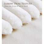 Pack of 2 Throw Pillow Covers 18x18 Decorative Solid Plush Faux Fur with Soft Velvet Back, Square Striped Cushion Cases Modern Farmhouse Home Decor for Living Room Couch Sofa Bed Cream White
