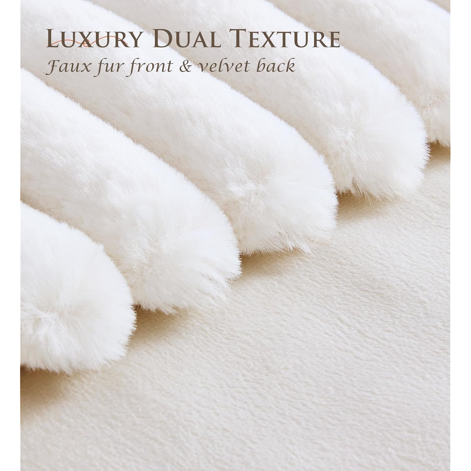 Pack of 2 Throw Pillow Covers 18x18 Decorative Solid Plush Faux Fur with Soft Velvet Back, Square Striped Cushion Cases Modern Farmhouse Home Decor for Living Room Couch Sofa Bed Cream White