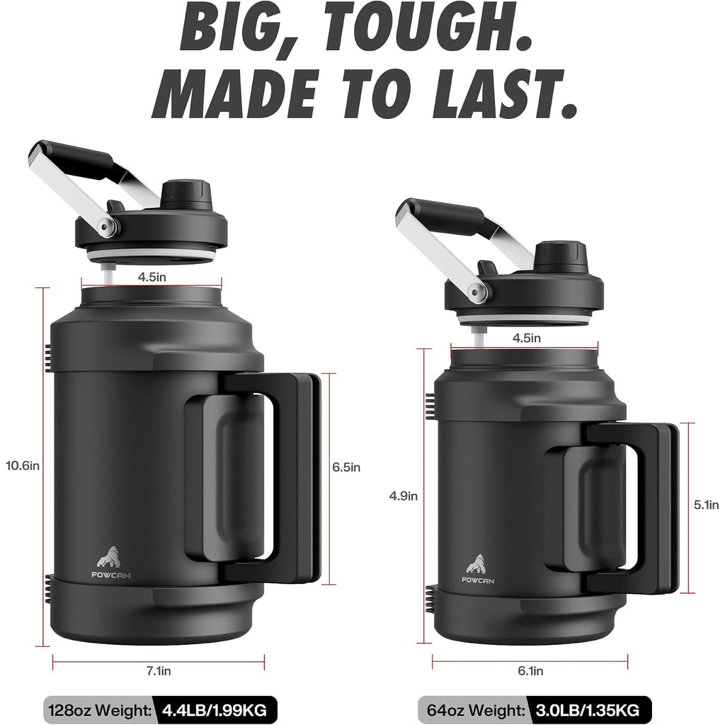 1 Gallon Insulated Water Bottle For Travel: 2-In-1 Straw Spout Lid, Dual Handle, Leakproof, Keep Cold 48H, 128Oz Stainless Steel Water Jug For Gym, Biking, Road Trip, Work, Home, Picnic (Midnight)