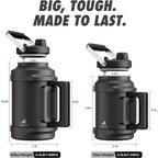 1 Gallon Insulated Water Bottle For Travel: 2-In-1 Straw Spout Lid, Dual Handle, Leakproof, Keep Cold 48H, 128Oz Stainless Steel Water Jug For Gym, Biking, Road Trip, Work, Home, Picnic (Midnight)