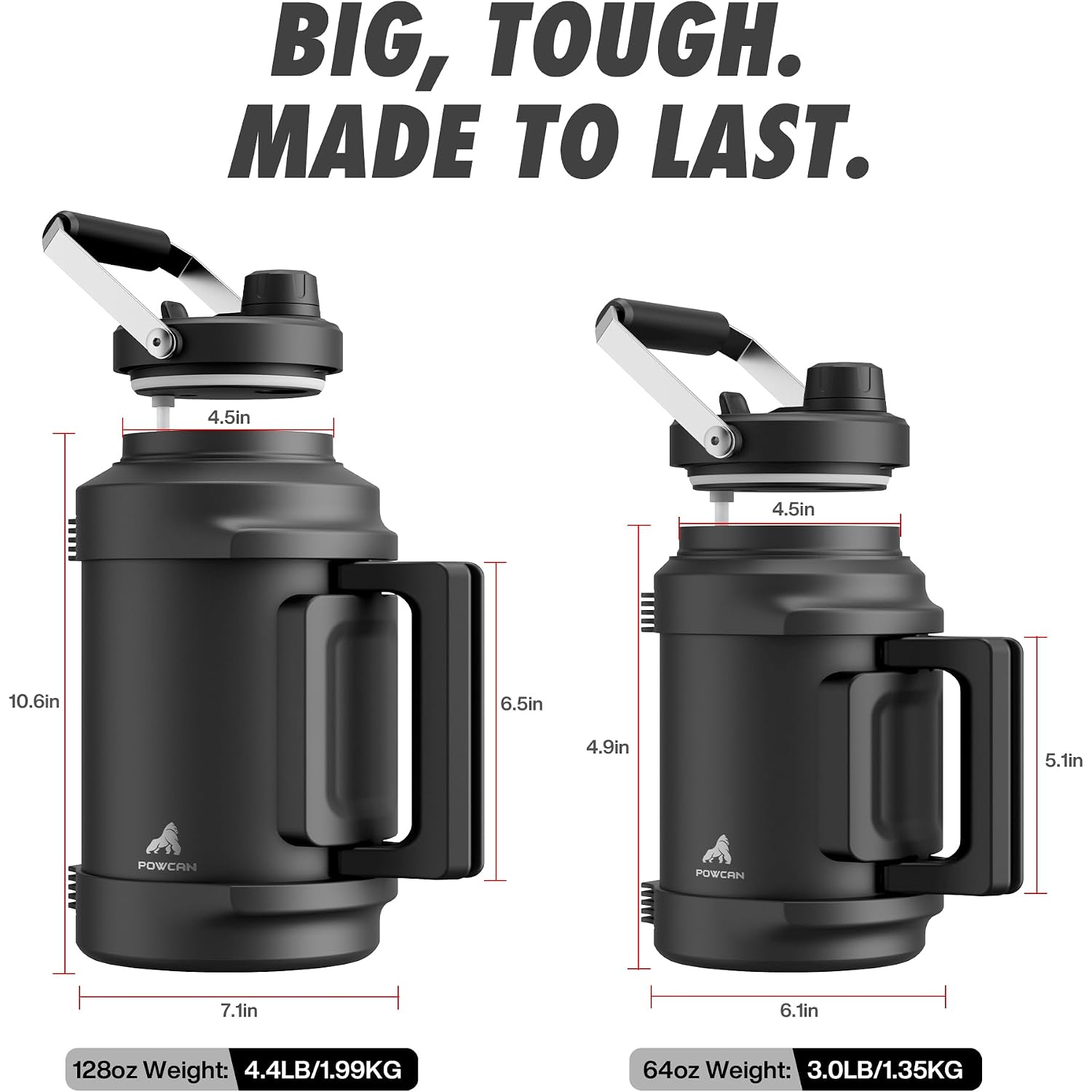 1 Gallon Insulated Water Bottle For Travel: 2-In-1 Straw Spout Lid, Dual Handle, Leakproof, Keep Cold 48H, 128Oz Stainless Steel Water Jug For Gym, Biking, Road Trip, Work, Home, Picnic (Midnight)