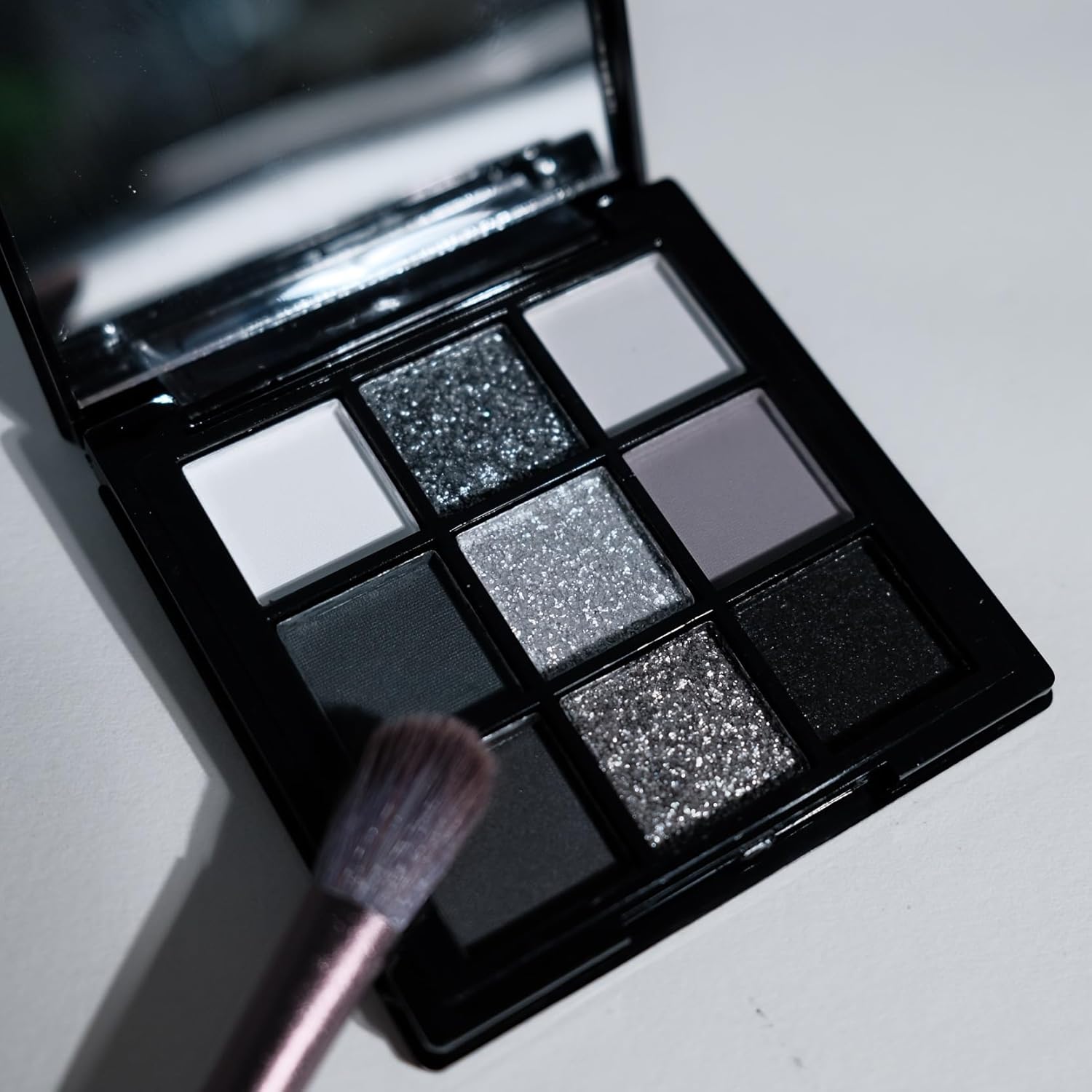 BAISEN DIARY 9 Color Smokey Eyeshadow Palette - Highly Pigmented Matte & Glitter Shades, Long-Lasting, Waterproof & Blendable, Black Silver Gray Eyeshadow Set for Sultry Glam (Reversal Star Smokey)