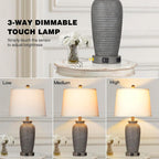 Cinsary 25" Farmhouse Jar Table Lamps Set Of 2, 3 Way Touch Control Rustic Bedside Lamps With Usb A+C Ports & Ac Outlet, Pot Nightstand Lamps For Bedroom Living Room (Led Bulbs Included)