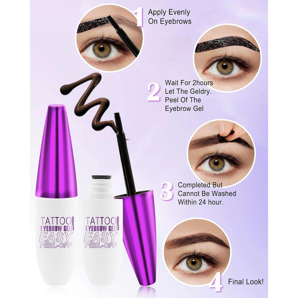 Eye Brow Gel Tinting Kit,Brown Tattoo Eyebrow Tint Stain Peel Off For Women | 2Pcs Easy Peel Off Tattoo Eyebrow Tint Kit, Long Lasting Waterproof Tinted Brow Gel,Thanksgiving Christmas Eyebrow Makeup Set