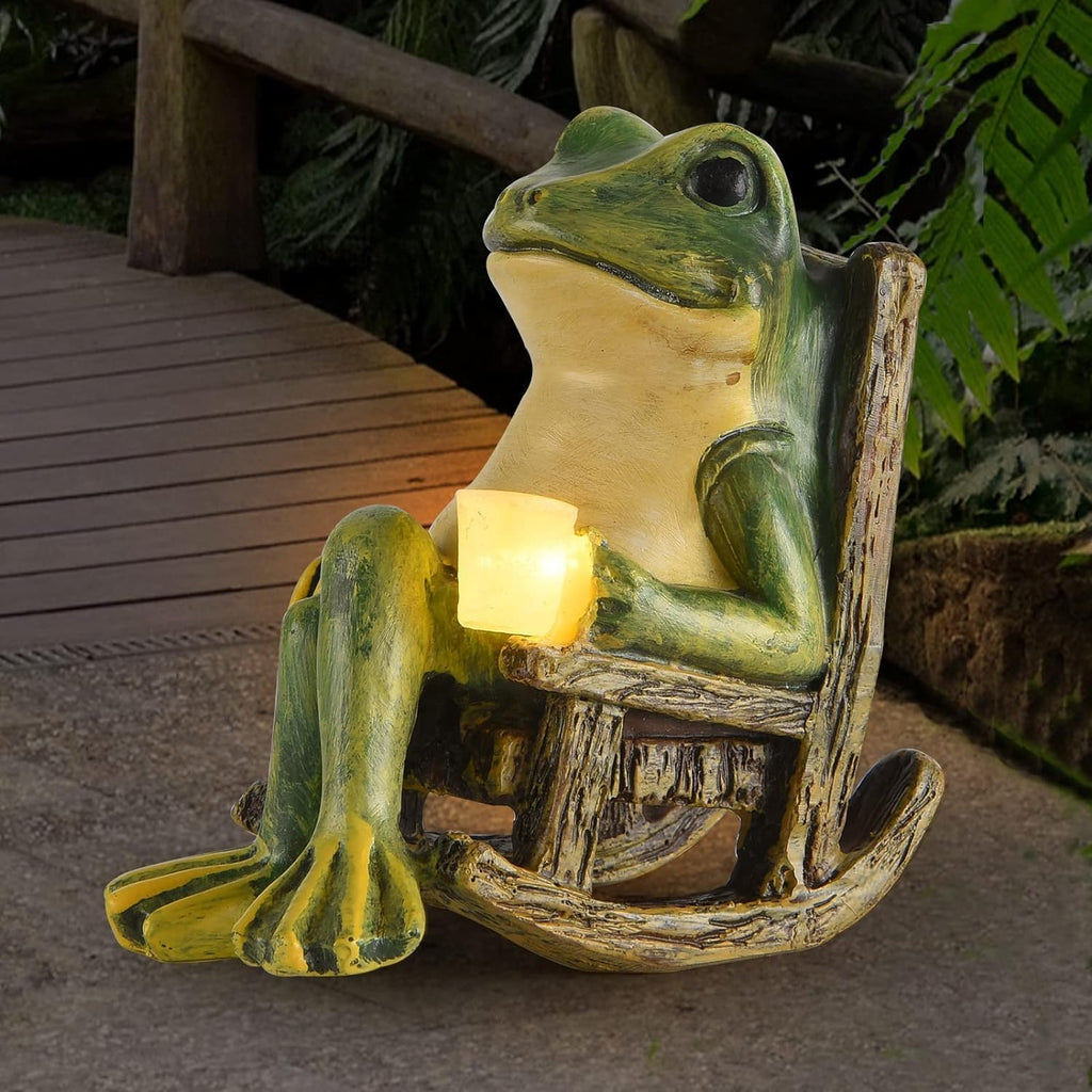 Miniature Frog Garden Statue Mom Dad Gifts Home Decorations Fairy Garden Accessories Outdoor Lights Solar Garden Frog Decor Art Housewarming Gift For Patio,Yard,Lawn Ornament,3.89"X2.36"X3.93
