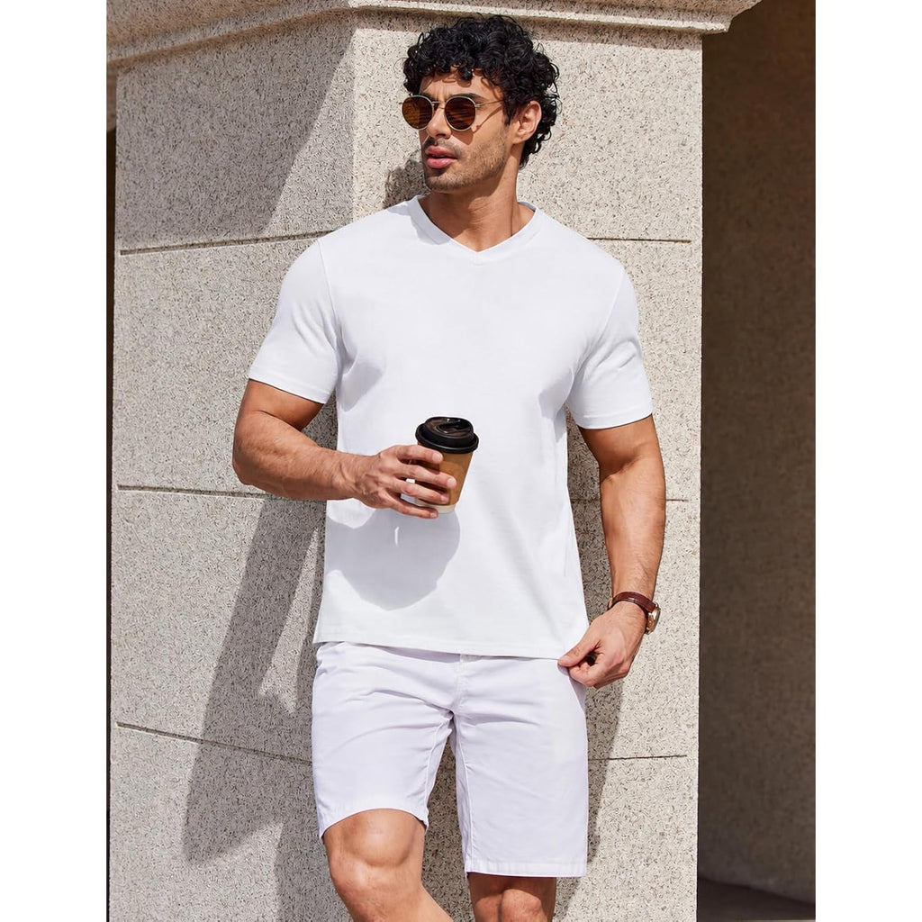 Coofandy Mens V Neck T Shirts 100% Cotton Tee Shirt Plain Short Sleeve Casual Shirts