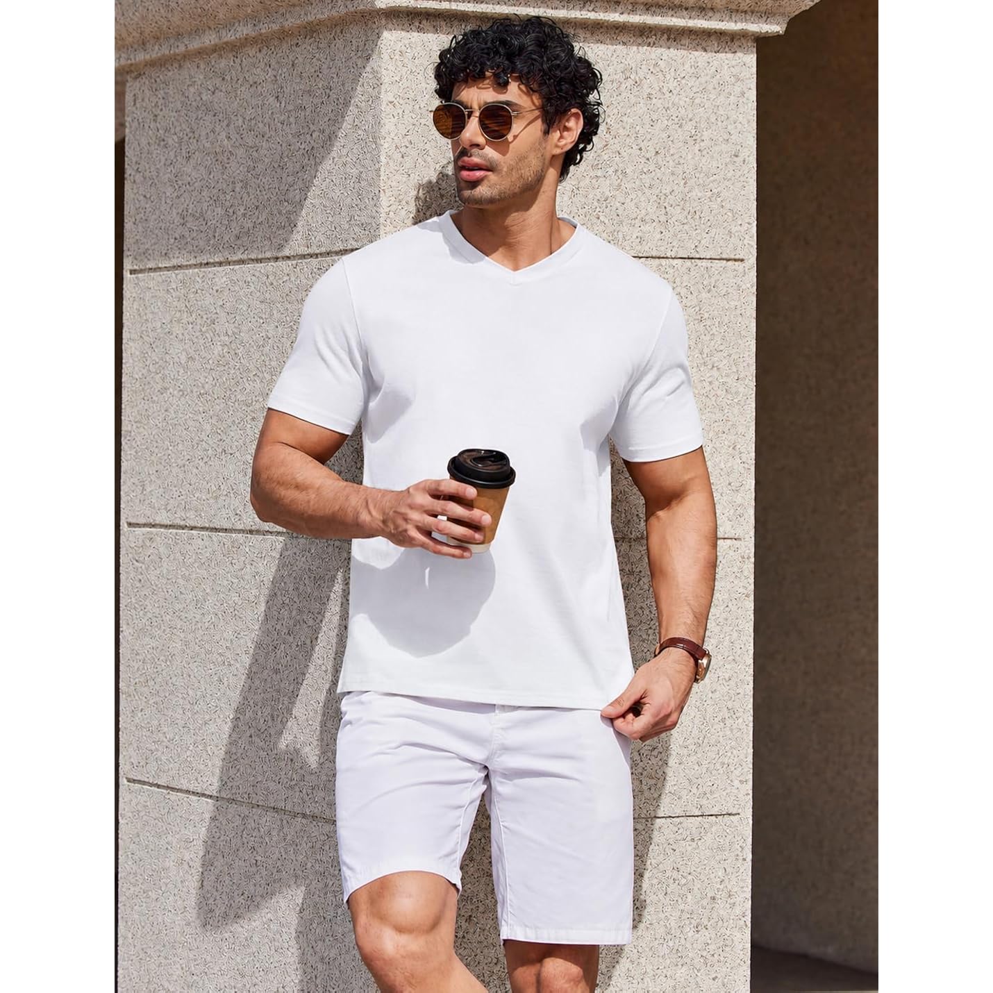 Coofandy Mens V Neck T Shirts 100% Cotton Tee Shirt Plain Short Sleeve Casual Shirts