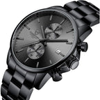 Golden Hour Fashion Business Mens Watches With Stainless Steel Waterproof Chronograph Quartz Watch For Men, Auto Date