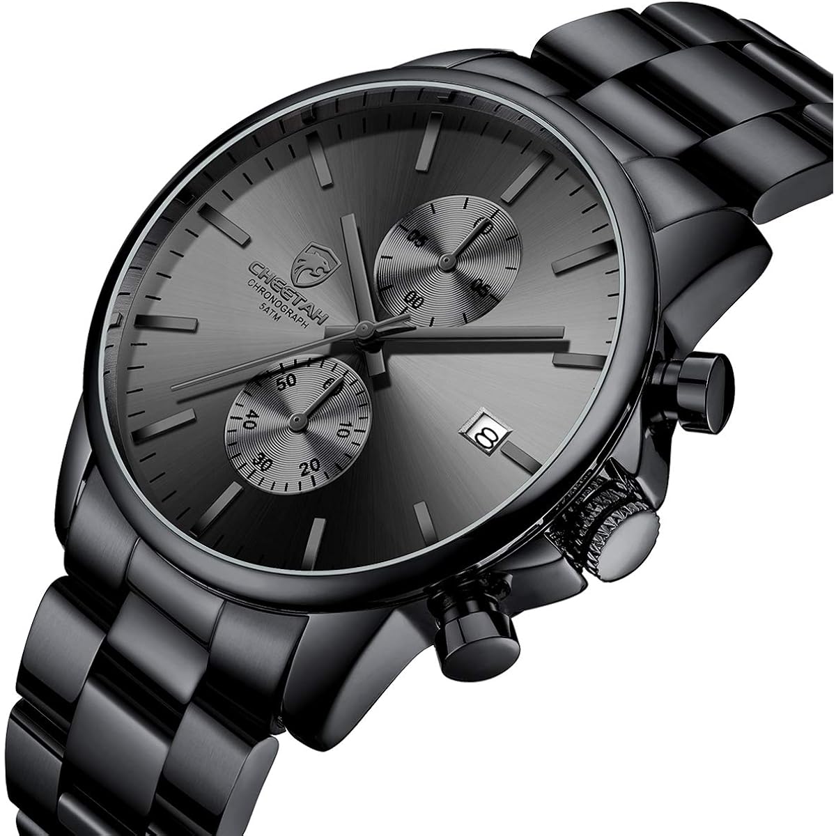Golden Hour Fashion Business Mens Watches With Stainless Steel Waterproof Chronograph Quartz Watch For Men, Auto Date