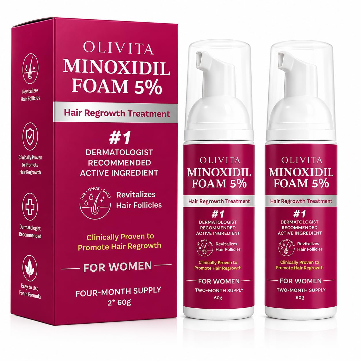 5% Minoxidil Foam For Women Hair Growth: Extra Strength Hair Regrowth Treatment – Revitalize Hair Follicles & Regrow Thicker, Fuller Hair – Hair Loss Solution 2Pcs