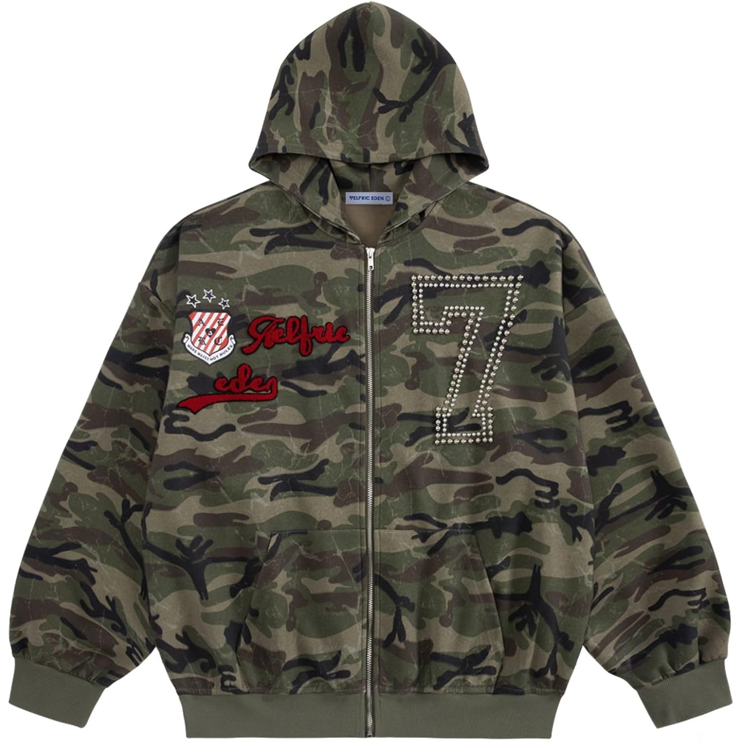 Aelfric Eden Camo Zip Up Hoodie With Studded Y2K Graphic Oversized Hoodies Vintage Streetwear Outfits