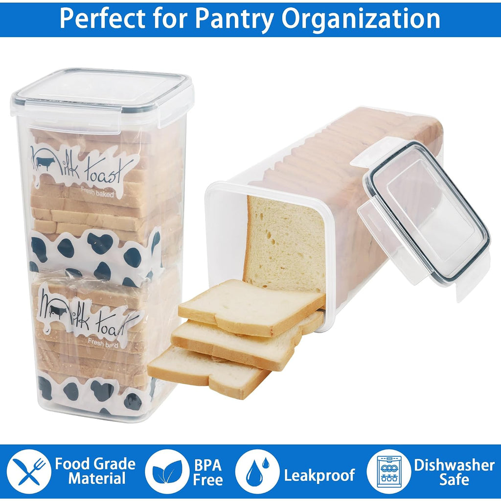 Tiawudi 2 Pack Bread Box, Plastic Bread Container, Bread Storage For Kitchen Counter, Bread Keeper With Airtight Lid, Tall Bread Saver, Sandwich Bread Holder, 5.6 Qt / 5.3L Each