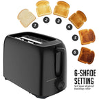 OVENTE Electric 2 Slice Toaster Machine with 6-Shade Browning Selector Setting, Compact Design and Removable Crumb Tray, 700W Power Perfect for Toasting Bread, Thin Bagels and Waffles, Black TP2210B