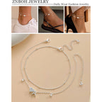 Silver Ankle Bracelets For Women 14k Gold Plated Initial Anklets For Women Waterproof Non Tarnish Dainty Layered CZ Letter A-Z Heart Charm Anklet Set Summer Beach Foot Chain Jewelry Gift