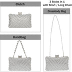 Women Sparkly Rhinestone Clutch With Chains, Glitter Evening Handbag Purse Shoulder Bag For Wedding Party Prom