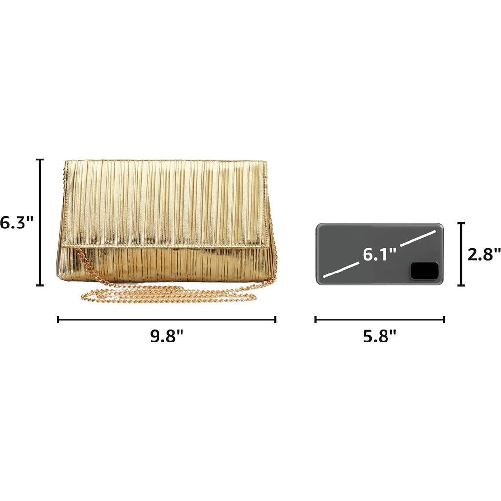 Babeyond Clutch Purses For Women - Evening Bag Gold Pleated Flap Clutch For Formal Party Cocktail Prom Wedding Handbags