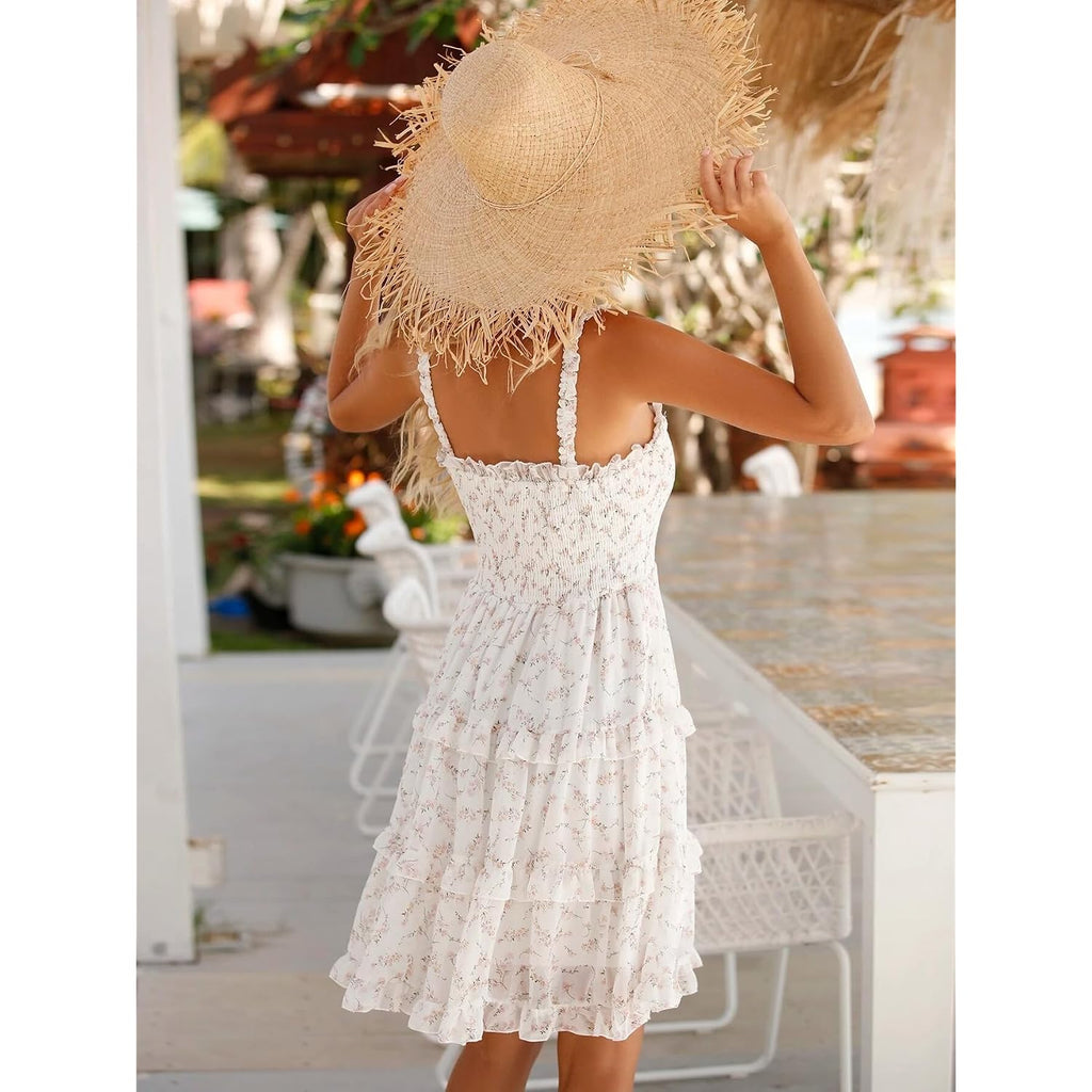 Women'S 2026 Summer Floral Dress Square Neck Strapped Swing A Line Beach Dress