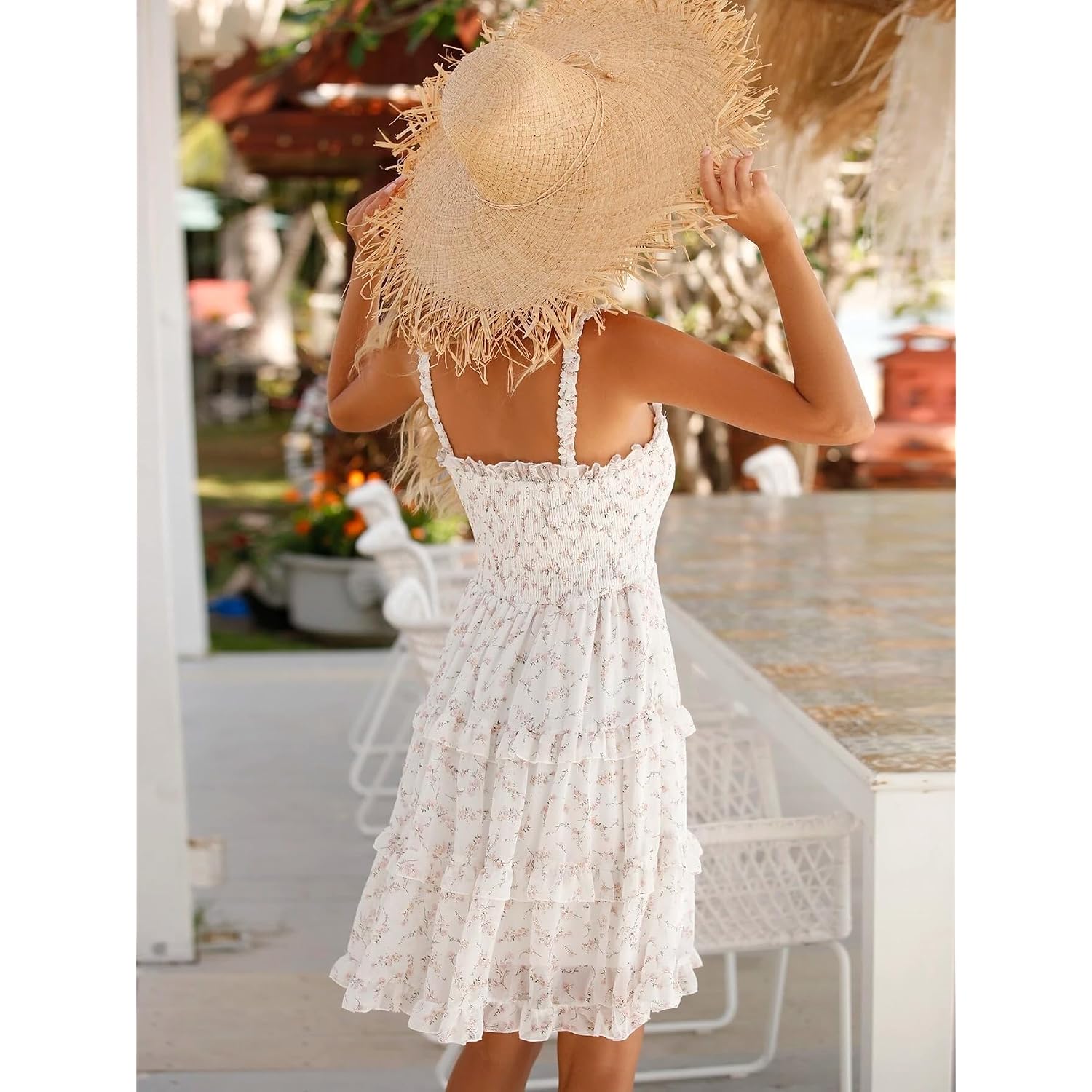 Women'S 2026 Summer Floral Dress Square Neck Strapped Swing A Line Beach Dress