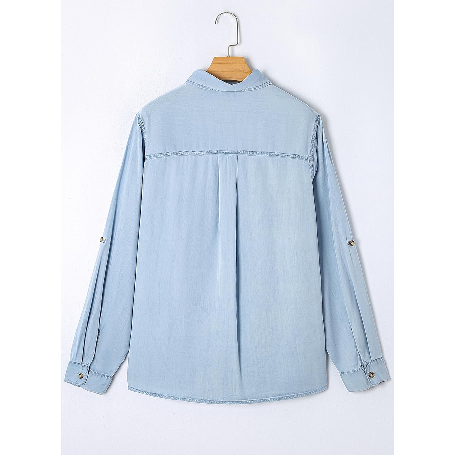 Astylish Women Button Down Denim Shirts Casual Long Sleeve V Neck Chambray Blouse Top